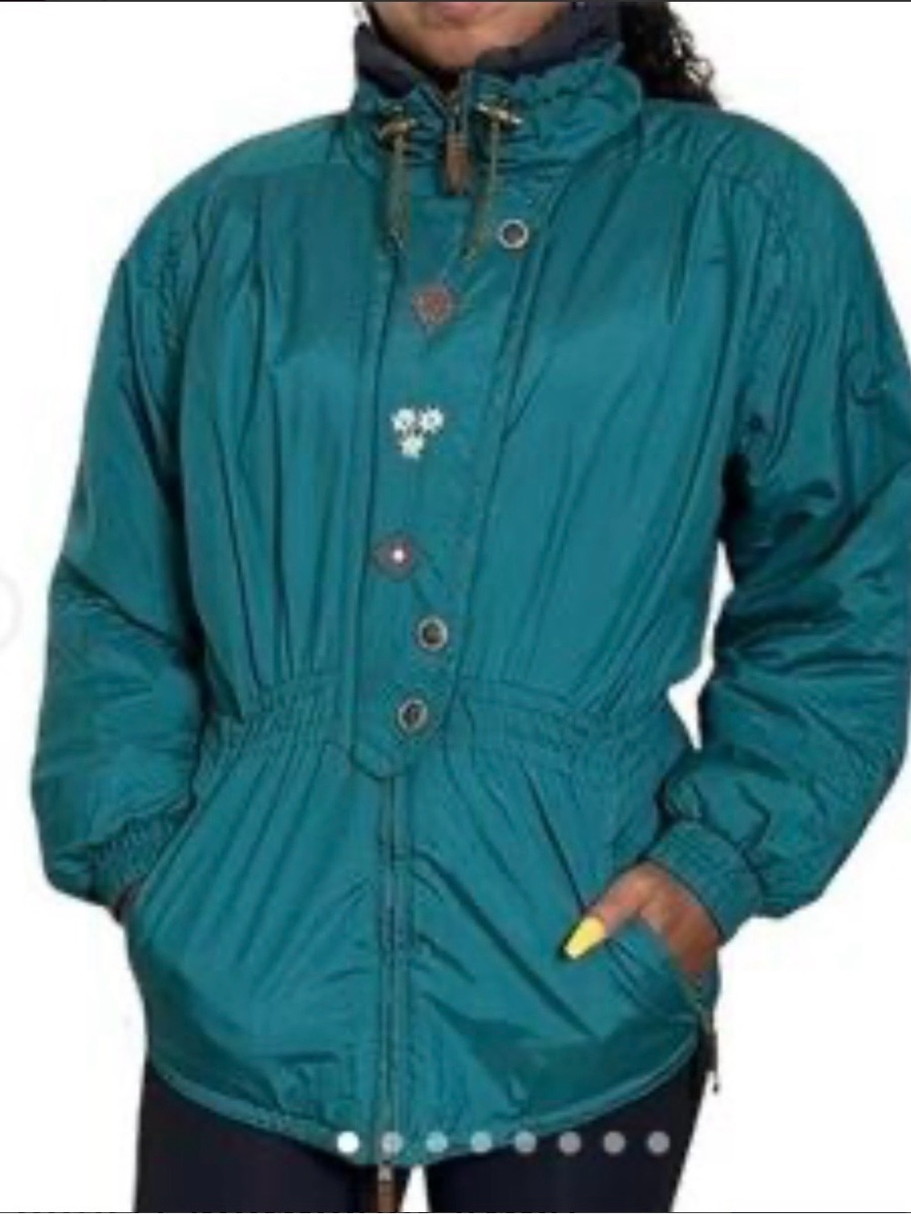 Obermeyer Vintage Teal Ski Jacket with Nordic Pattern